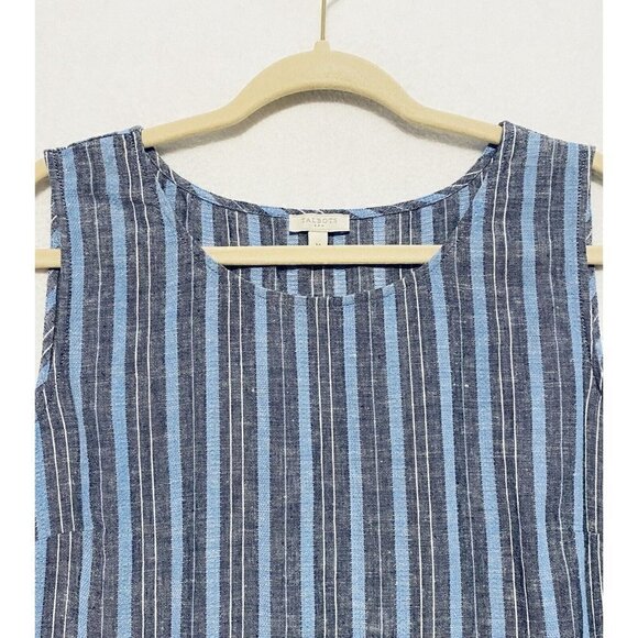 Talbots Womens Striped Sleeveless Top Peplum Hem Blue Linen Blend Boho Medium - Picture 3 of 7